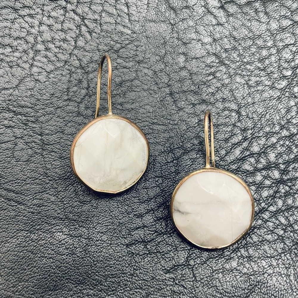 White Marbled Disc Earrings